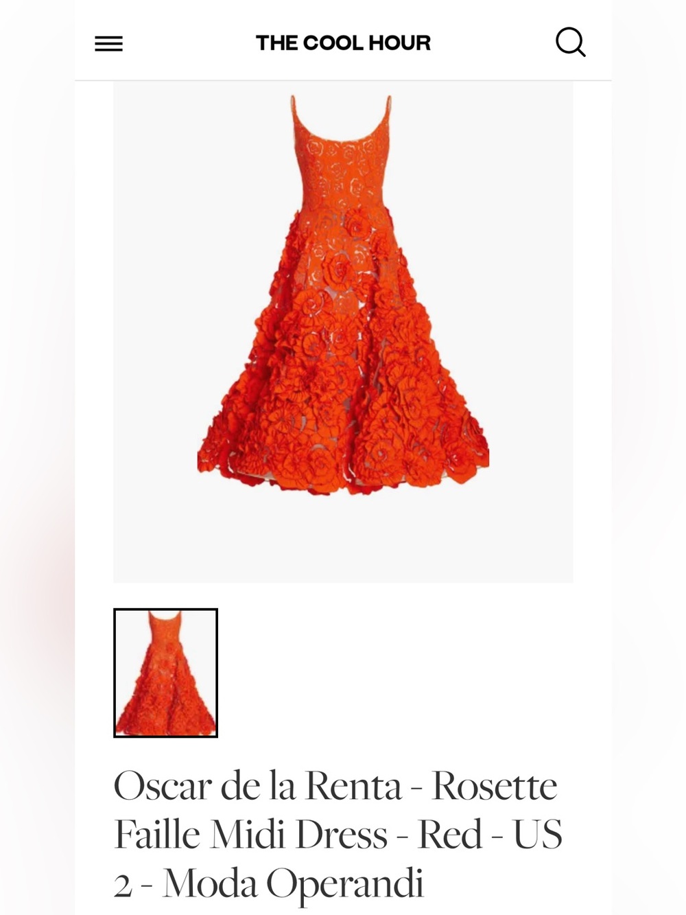 Oscar De La Renta Rosette Faille Red Midi Dress - Picture 4 of 5